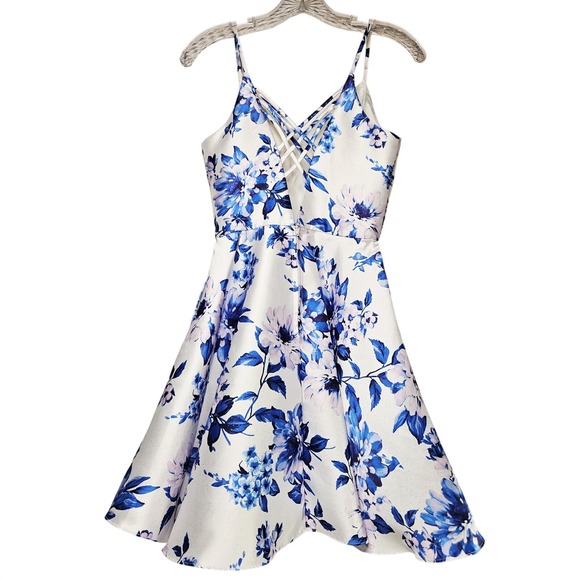 Dear Moon Blue White Floral Fairy Fit Flare Dress Sz 1 Pockets Babydoll Coquette - Picture 3 of 14